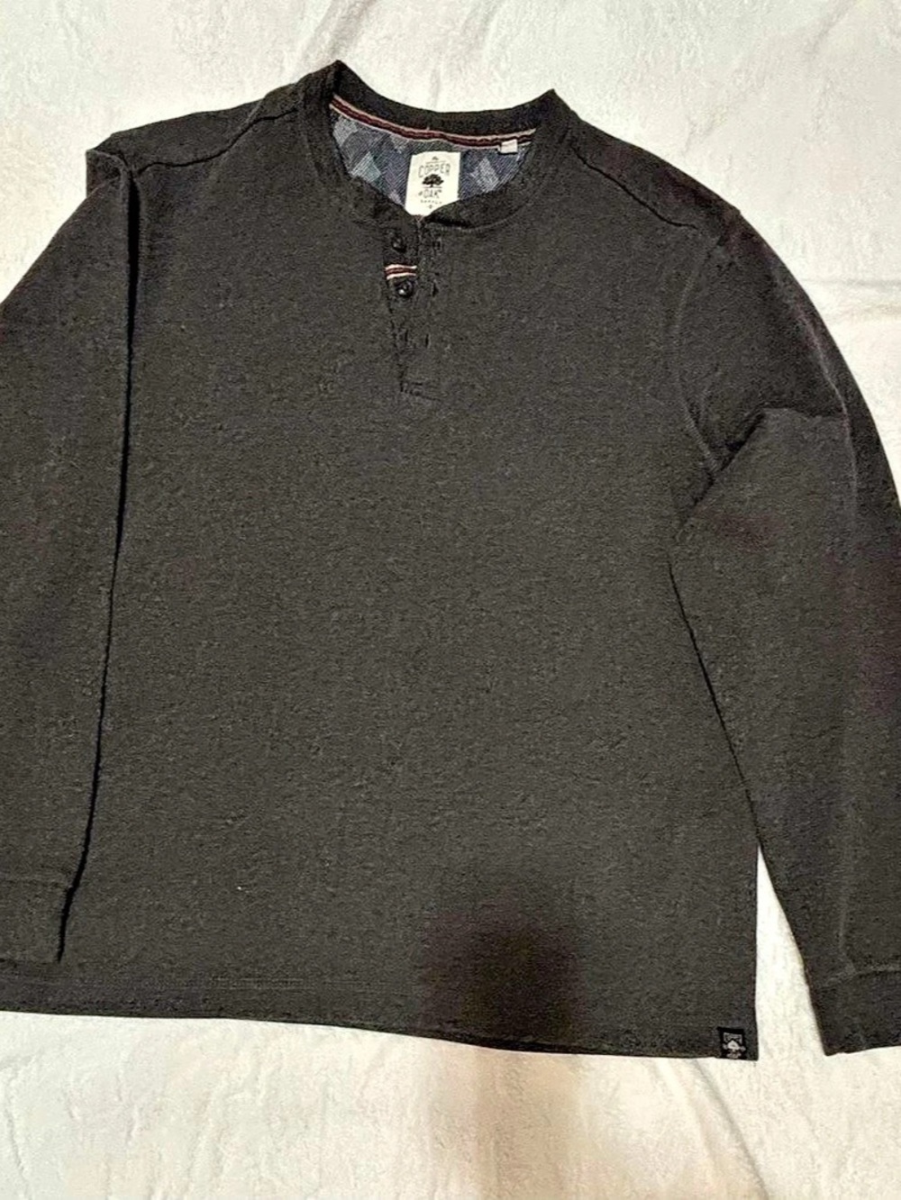 Copper & Oak Supply Men's Long Sleeve Henley Shirt - Charcoal Gray, Size L